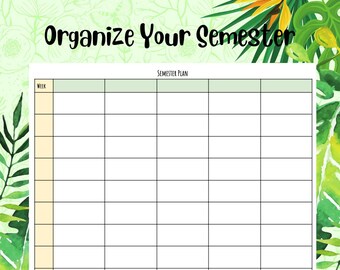 Semester Planning Template to Support Academic Success, Term Plan, University Study Guide, College Support, Work Tips