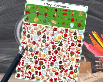I Spy Christmas Printable Game, Holiday Activity PDF, Digital Download, Kids Christmas Party Game, Worksheet for Early Finisher