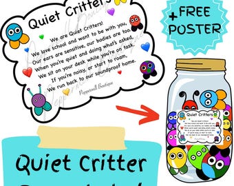 Quiet Critters Poem Label Digital Download Print Quiet Critter Reward Jar Label Classroom Poster Printable Classroom Community