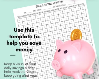 Savings Plan Template to Help Kids Learn How to Save Money, Dollar-A-Day Plan to Save Record Keeping Visual, Money Jar