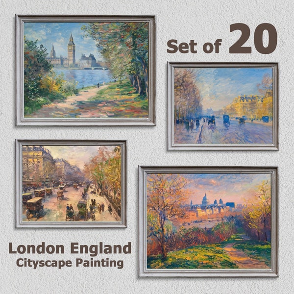 Set mit 20 digitalen Downloads, The Beauty of London England, Ölgemälde, Wandkunst-Digitaldrucke, Landschaft, Tableau