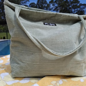 Corduroy Tote Bag Handmade - Sage