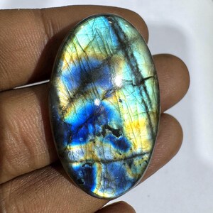 Labradorite Cabochon Gemstone: Iridescent Jewelry Making Stone (41X25X6MM, 62 Carat)