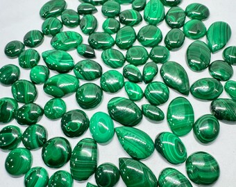 Malachite Cabochon Lot by Carat | Natural Green Malachite Gemstone | Banded Malachite Loose Stones for Jewelry Making | Wholesale Lot