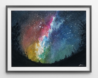 Milky Way Night Sky Galaxy Painting Original Art Print