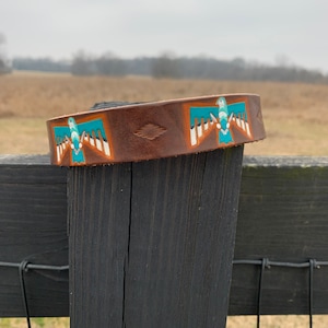 AZTEC Dog Collar, THUNDERBIRD dog collar, Hand Tooled Leather, Leather dog collar, TRIBAL dog collar