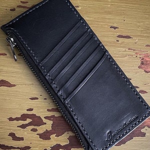 Cartera de cuero negra, cartera minimalista para tarjetas, tarjetero, cartera fina, cartera unisex, regalo para ella, regalo para él