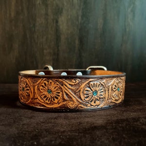 WESTERN tooled collar | BOHO western collar | Leather dog collar | Dog Collar | Southwestern dog collar | Brown leather collar | Dog gift