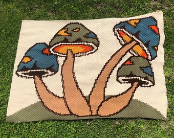 CROCHET PATTERN, Vintage Mushroom Blanket, C2C Pattern