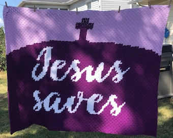 CROCHET PATTERN, Jesus Saves Blanket, C2C pattern, Church Blanket