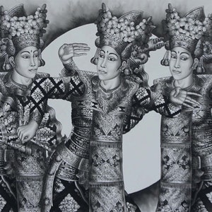 Legong Painting, Balinese Dance Painting, Bali Painting, Balinese Woman Painting, Traditional Painting, Art Deco