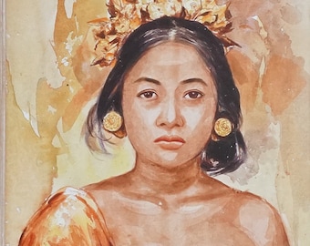 Balinese Woman Painting, Original Art, Canvas Wall Art