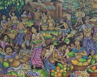 Balinese Market Oil Painting: Traditional Bali Wall Art
