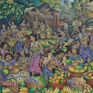Balinese Market Oil Painting: Traditional Bali Wall Art