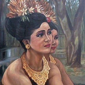 Legong Dancers Oil Painting - Balinese Portrait Art