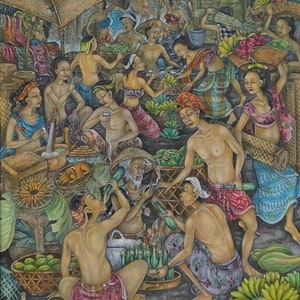 Balinese Market Painting - Original Oil Artwork - People Portrait Art