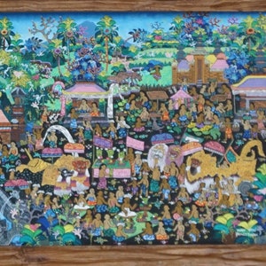 Balinese Ceremony Oil Painting - Traditional Bali Art