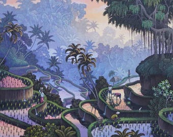 棚田風景　油彩画　バリ島絵画 バリ島の棚田の油絵 - ウブドの風景画 - Etsy 日本