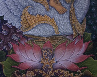 手描きのサラスワティ女神の絵画 - バリの蓮の芸術 - Etsy 日本