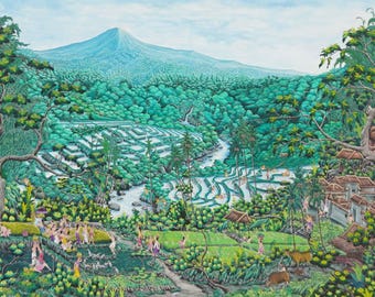 バリ島の棚田の油絵 - ウブドの風景画 - Etsy 日本