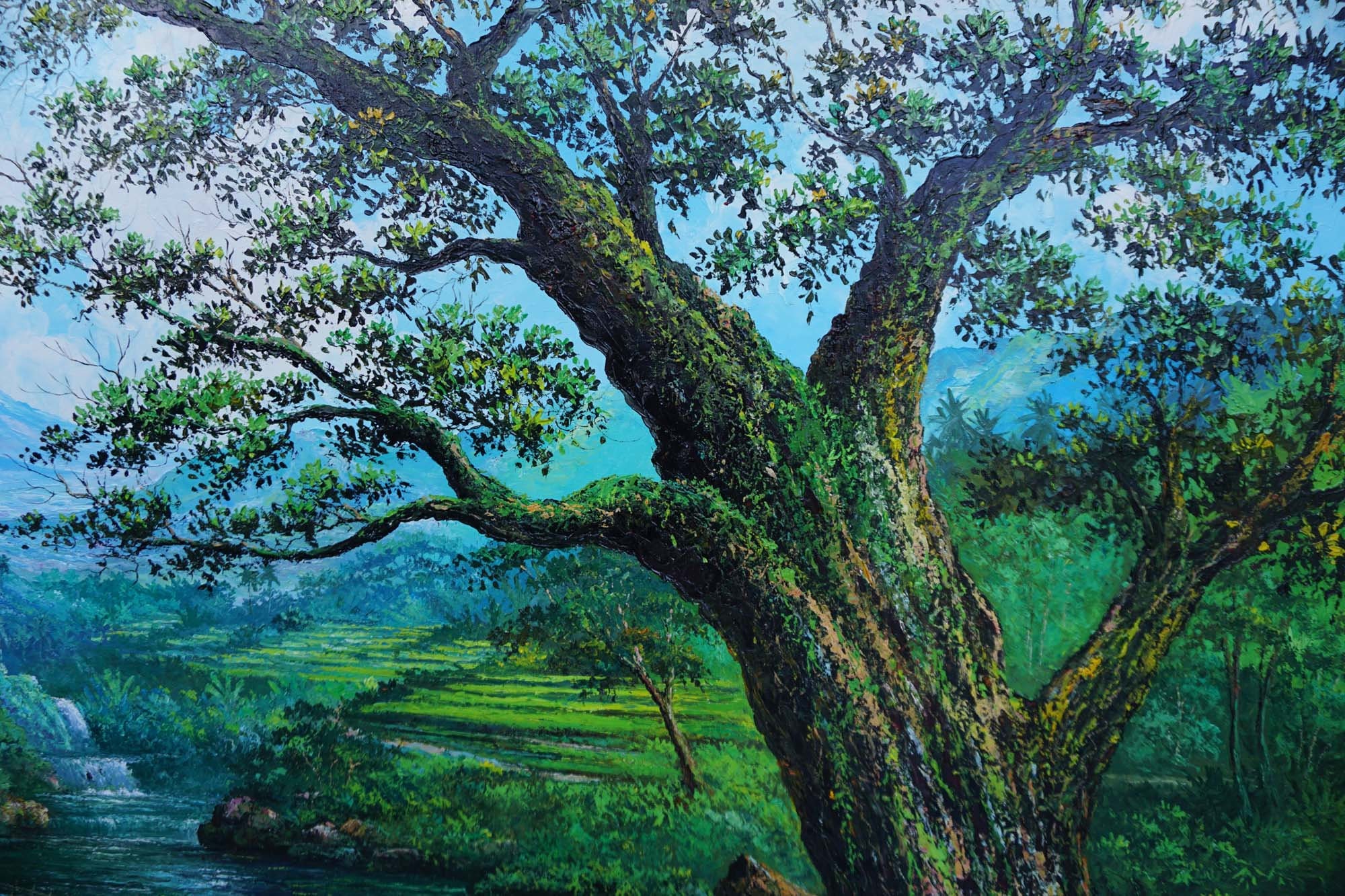 棚田風景　油彩画　バリ島絵画 バリ島の棚田の油絵 - 手作りの風景画 - Etsy 日本