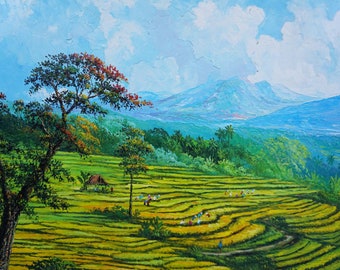 バリ島の棚田の油絵 - 手作りの風景画 - Etsy 日本