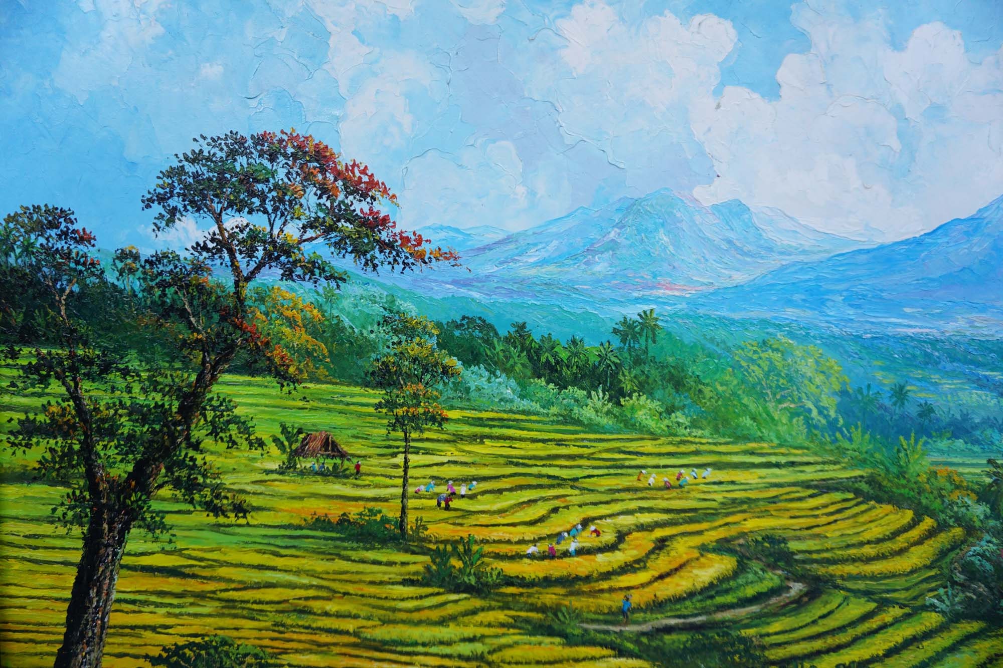 バリ島の棚田の油絵 - 手作りの風景画 - Etsy 日本