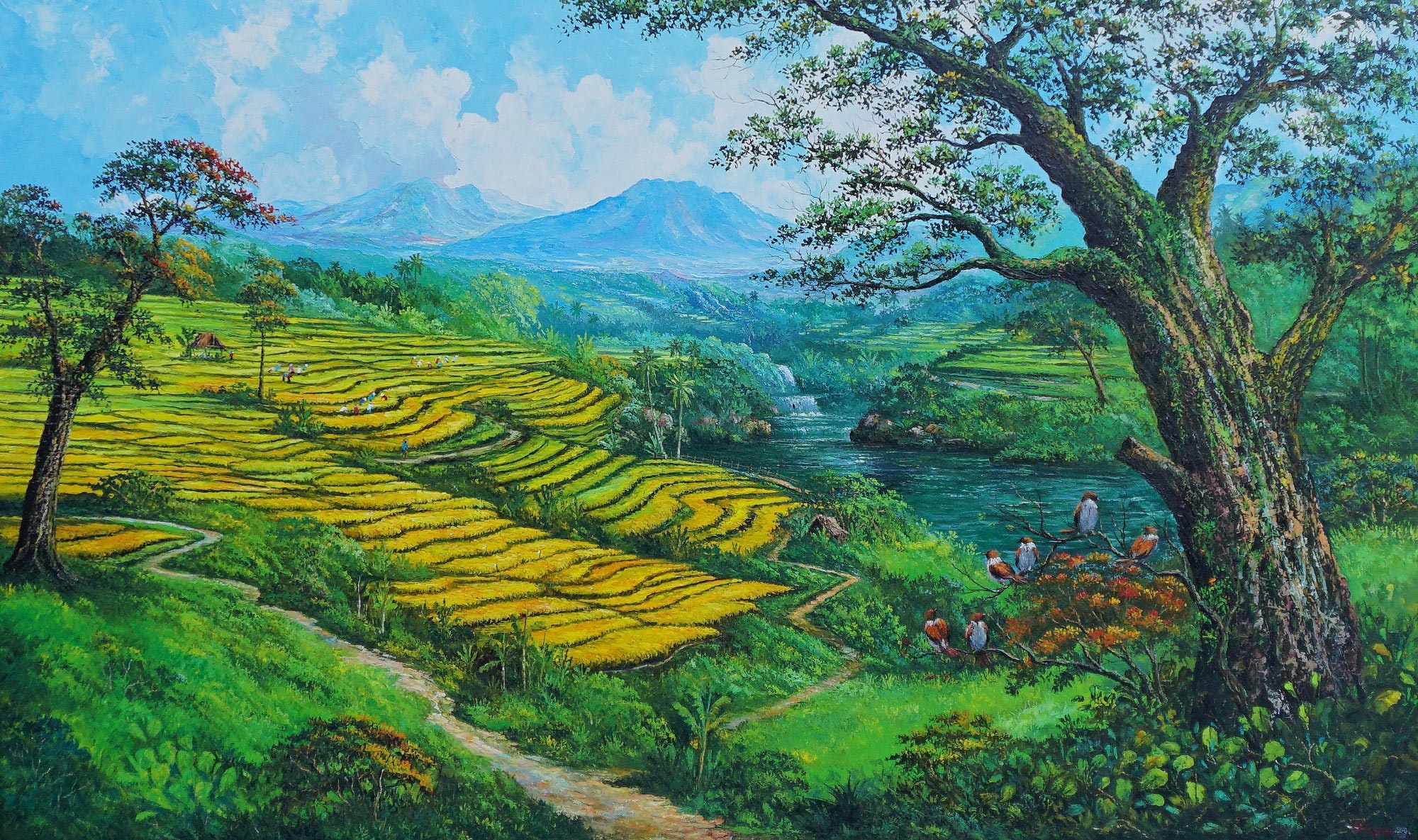 バリ島の棚田の油絵 - 手作りの風景画 - Etsy 日本