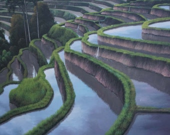 バリ島の棚田の油絵 - ウブドの風景画 - Etsy 日本