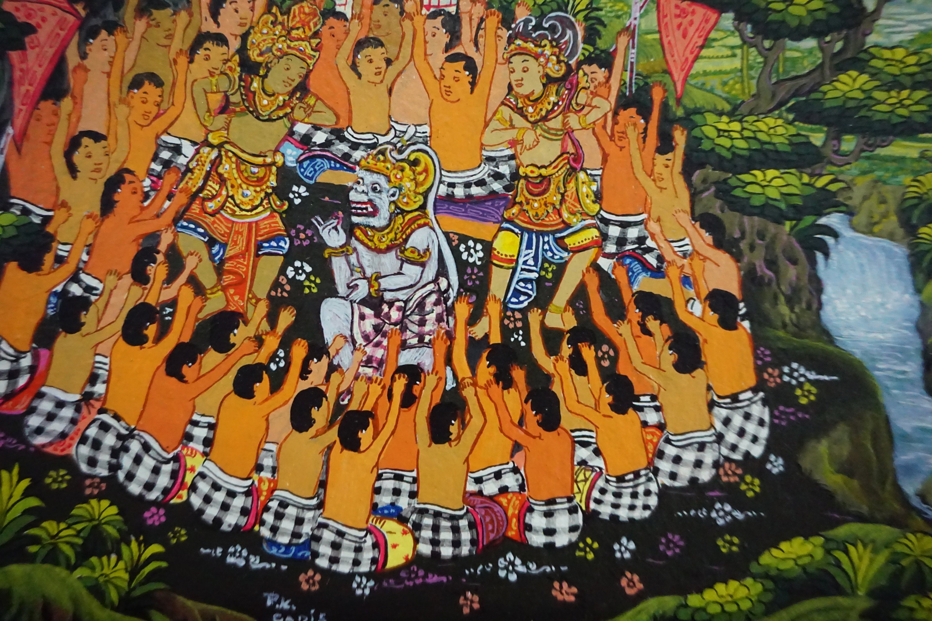 バリ島のバロン ケチャック ダンスの絵画、オリジナル絵画、室内装飾