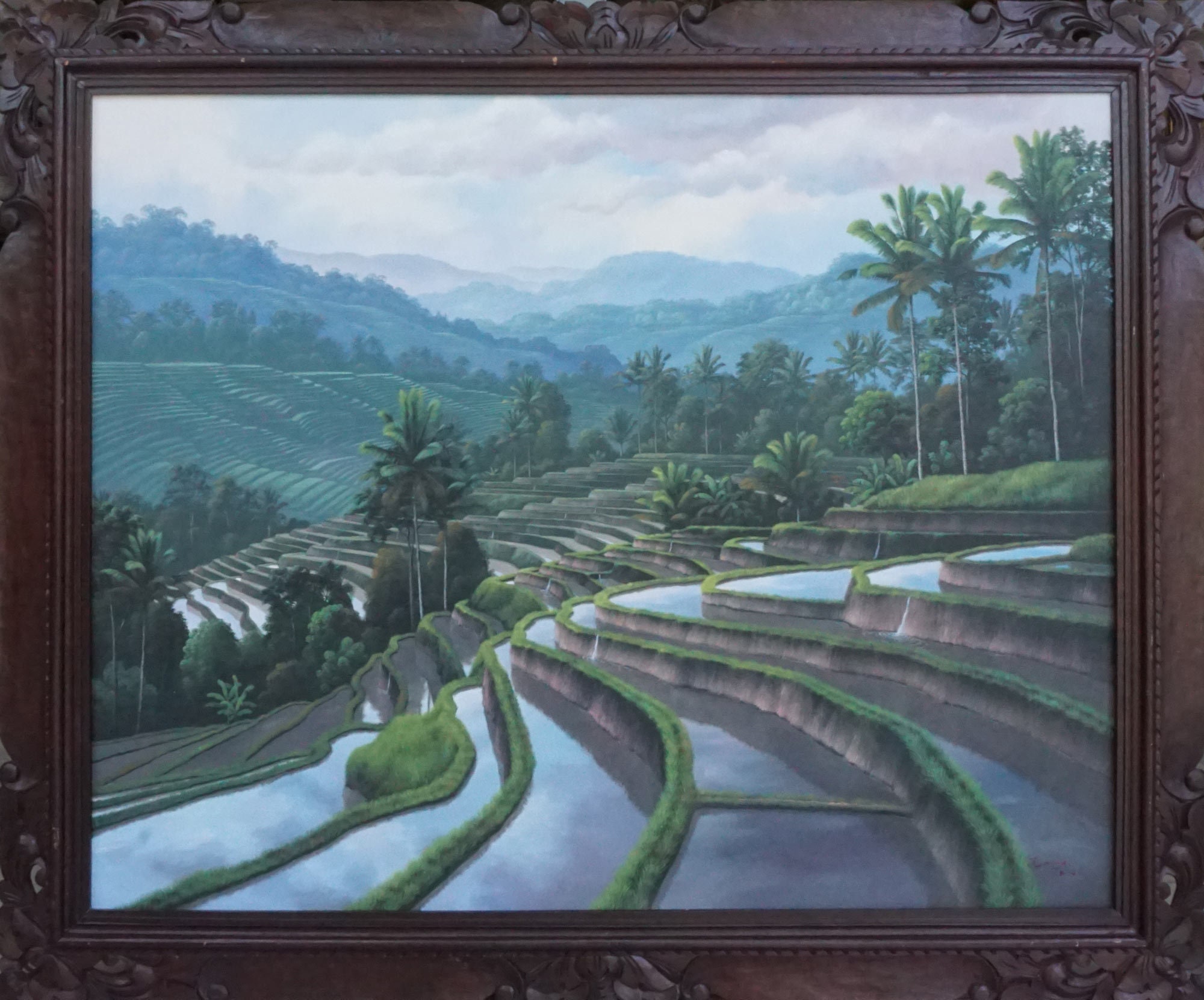 バリ島絵画　農村の棚田風景　油彩画 バリ島絵画 農村の棚田風景 油彩画 【公式通販】