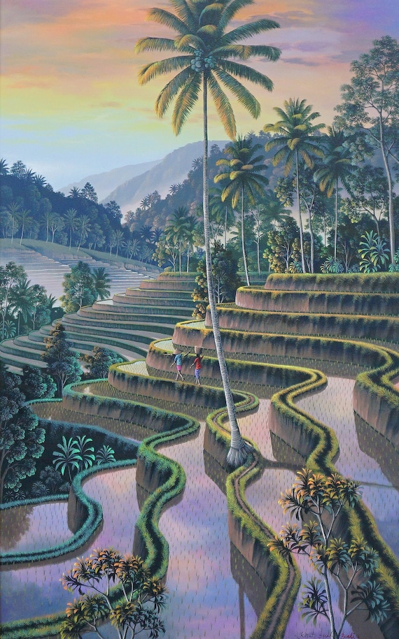 バリ島の伝統的な農作業アート 絵画
