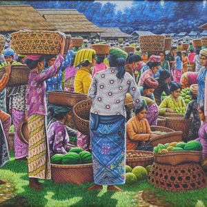 Balinese Market Painting - Traditional Handmade Acrylic Art
