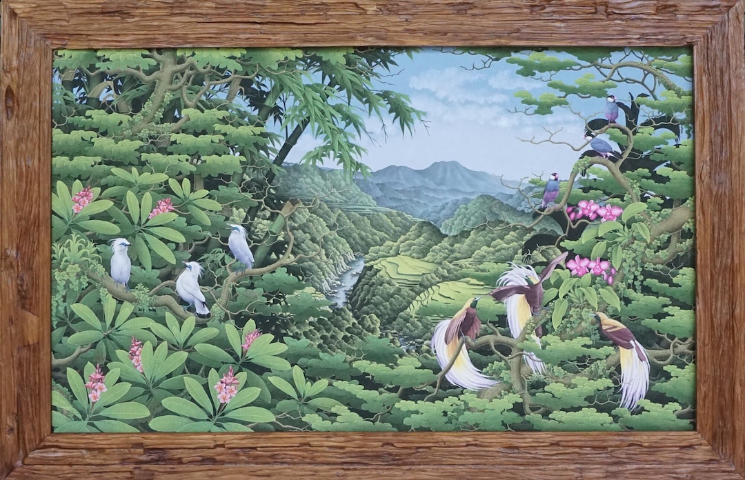 バリ島 ウブド アート 鳥の絵画 （バリ島 土産 絵画 鳥