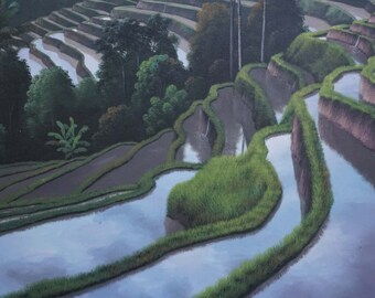 バリ島の棚田の油絵 - ウブドの風景画 - Etsy 日本