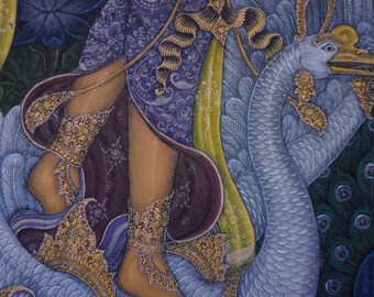 手描きのサラスワティ女神の絵画 - バリの蓮の芸術 - Etsy 日本