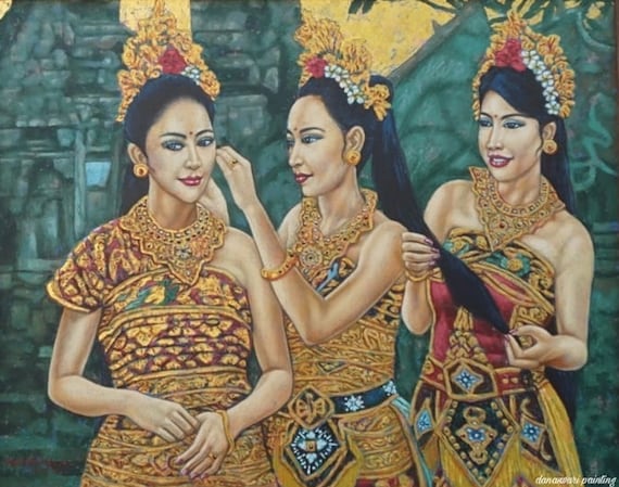 バリ舞踊の女性油彩画