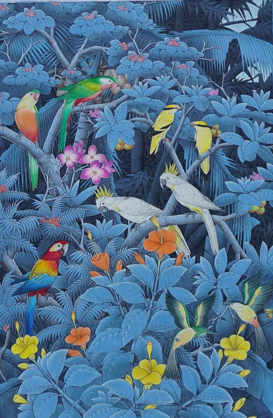 Nature Floral Painting, Beautiful Bird Painting, Landscape Wall Decor ...