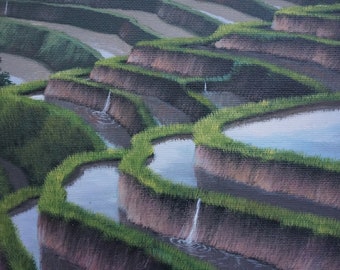 バリ島の棚田の油絵 - ウブドの風景画 - Etsy 日本