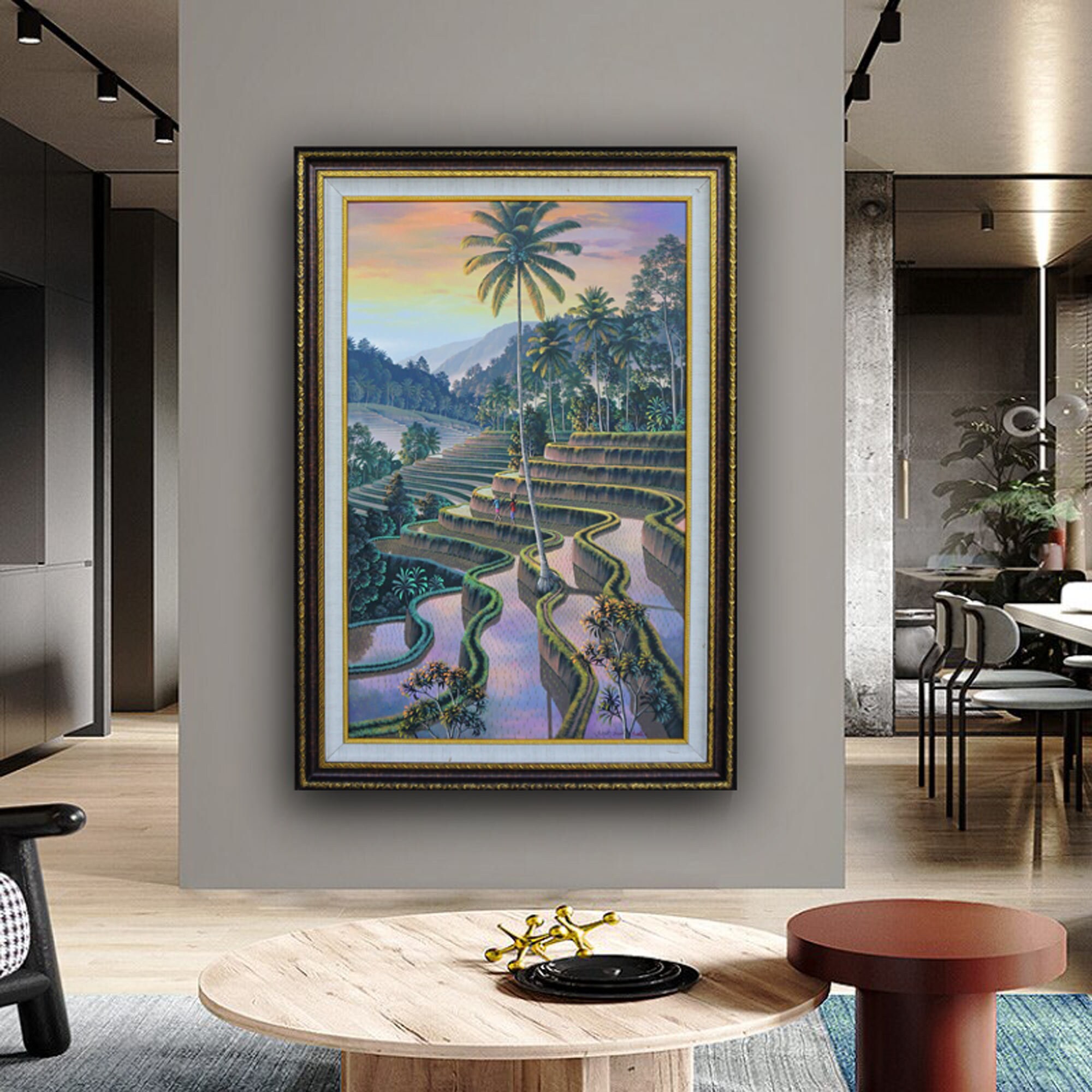絵画　熱帯の棚田風景　油彩画 絵画 熱帯の棚田風景 油彩画