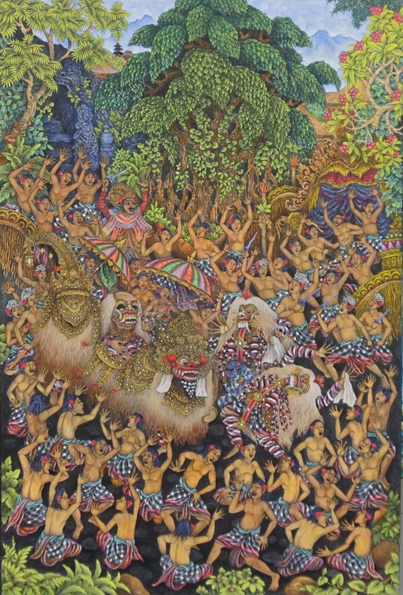 バリ島のバロンの儀式の絵画 - オリジナルアクリルアート - Etsy 日本