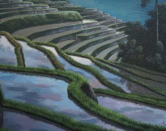 バリ島の田んぼの油絵 - ウブドの風景画 - Etsy 日本