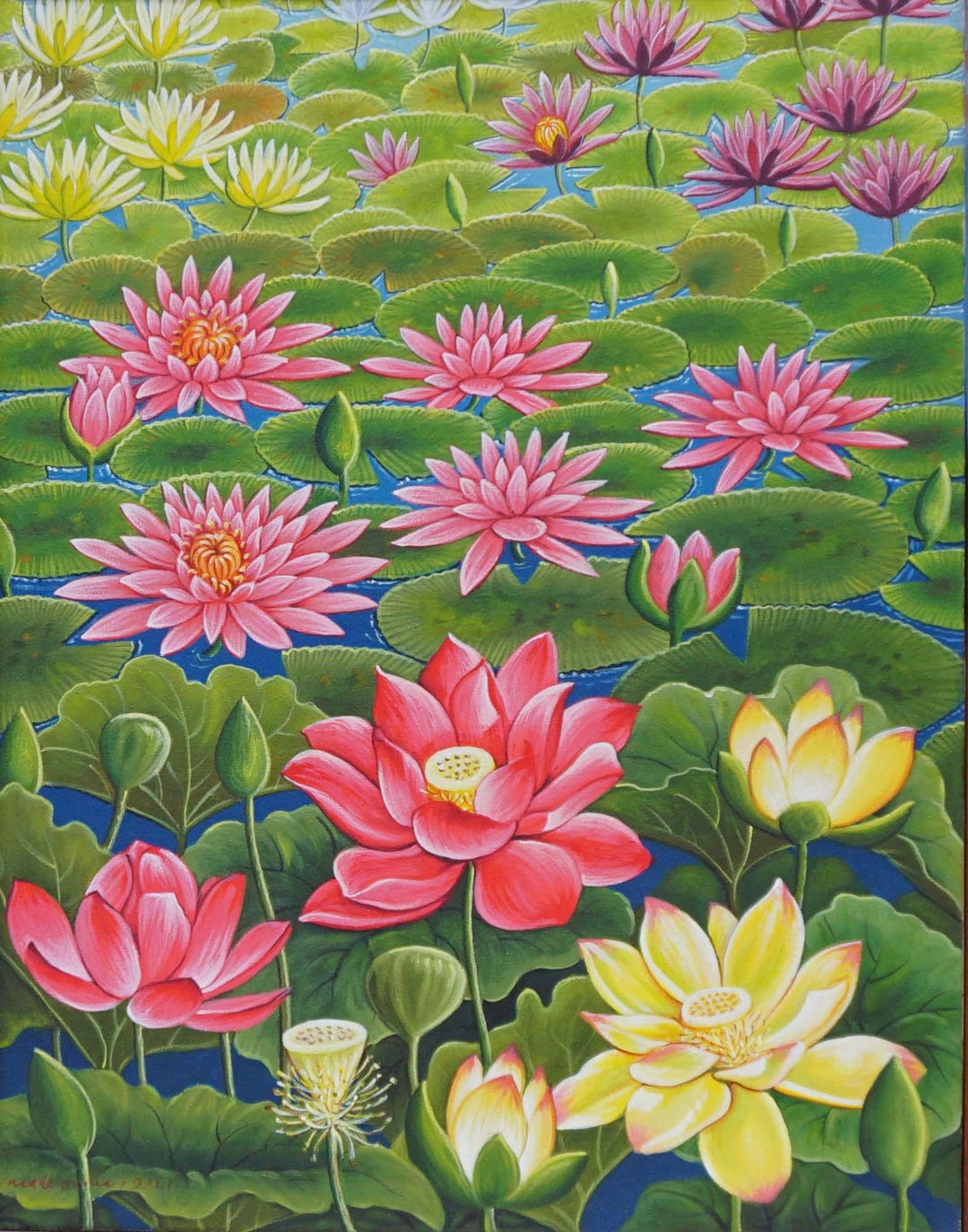 Handmade Lotus Flower Acrylic Painting on Canvas - Unframed Wall Art - Etsy