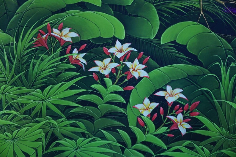 Green Nature Painting Landscape Wall Decor Jalak Bali Birds Etsy