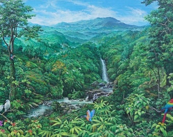 Pintura original de paisaje selvático - Arte mural acrílico hecho a mano