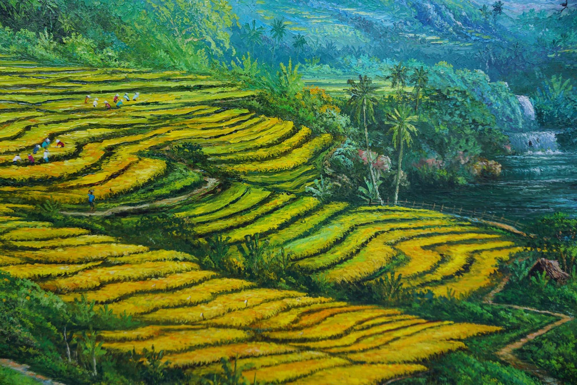 バリ島の棚田の油絵 - 手作りの風景画 - Etsy 日本