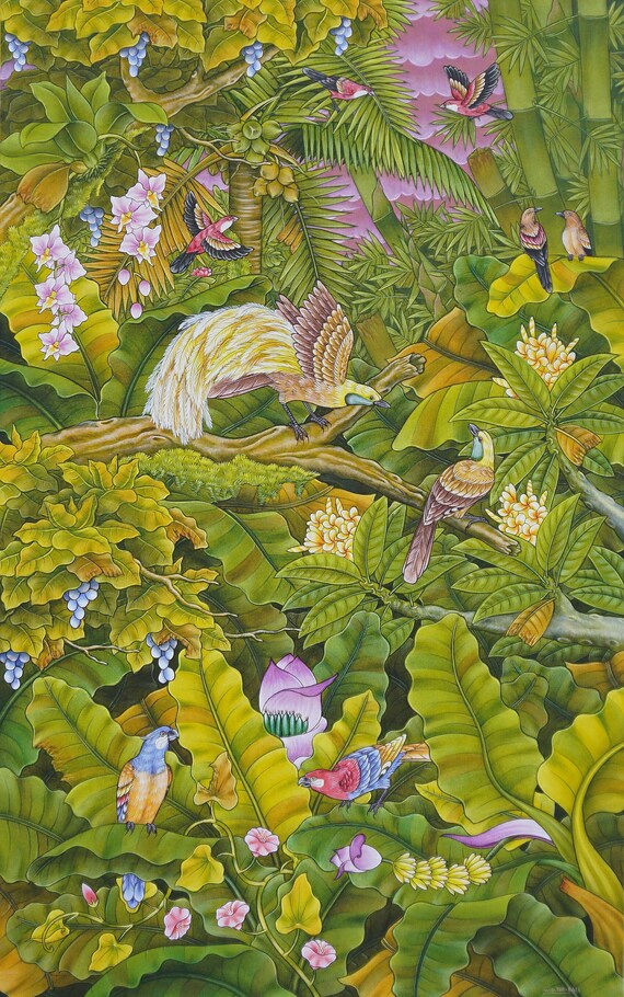 Cendrawasih Bird Painting, Landscape Painting, Canvas Wall Art