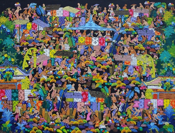 バリ島の絵画　大作　油絵 バリ島の市場を描いた油絵 - オリジナルの日常生活アート - Etsy 日本