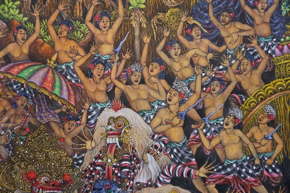 バリ島のバロンの儀式の絵画 - オリジナルアクリルアート - Etsy 日本