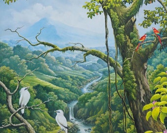 Landscape painting, A Melody of Birds in Landscape Painting, Original Painting